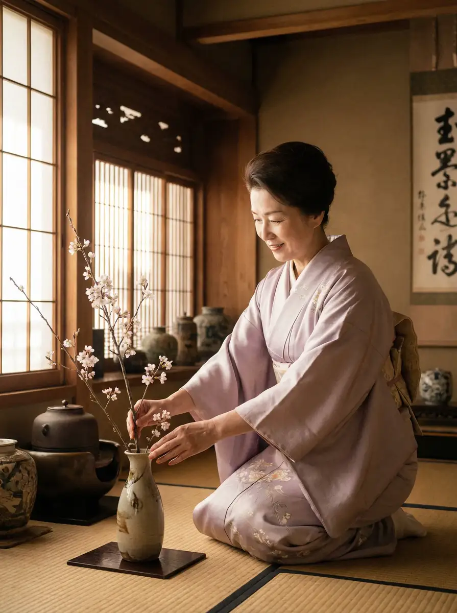 一位优雅的 囧妈免费完整版 在和室中插花